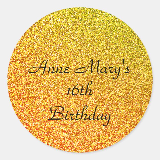 Glittery Gold Sparkle 16. Geburtstag Individuelle  Runder Aufkleber (Vorderseite)