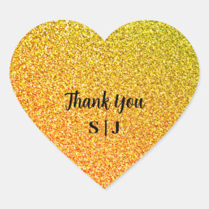 Glittery Gold Sparkle Wedding Monogram Vielen Dank Herz-Aufkleber