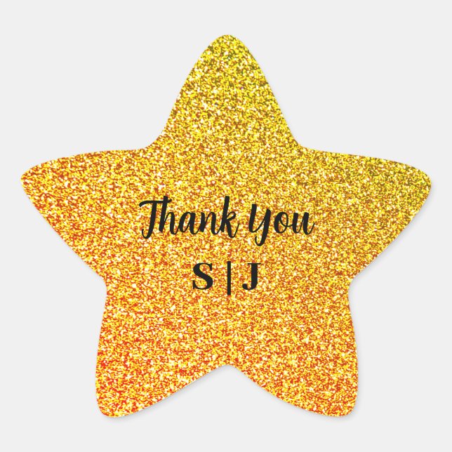 Glittery Gold Sparkle Wedding Monogram Vielen Dank Stern-Aufkleber (Vorderseite)