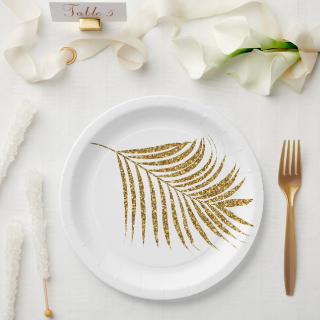 Glittery Gold Tropical Palms Kinderdusche Hochzeit Pappteller (Hochzeit)