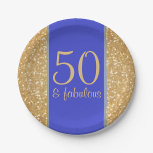 Glittery Gold und Blau 50 u. fabelhafter 50. Pappteller