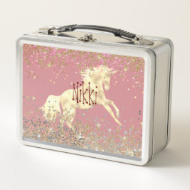 Glittery Gold Unicorn Metall Brotdose