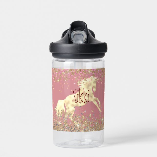 Glittery Gold Unicorn Trinkflasche (Vorne)