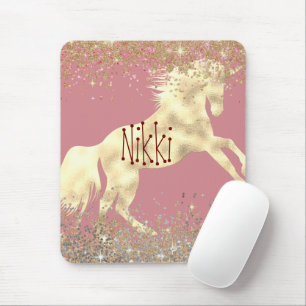 Glittery Gold Unicoron auf rosa Personalisiert Mousepad