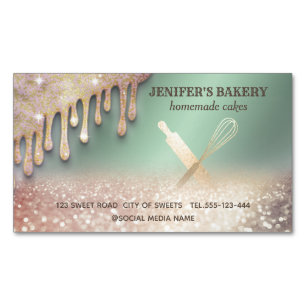 Glittery gold Walzen Button Whisk Koch Bäckerei Ge Magnetische Visitenkarte