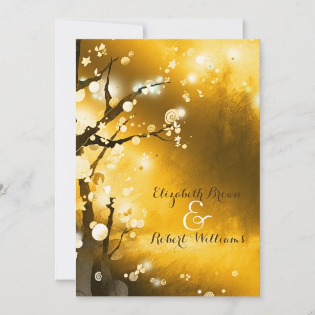 Glittery Golden Forest Herbsthochzeit Einladung (Vorderseite)