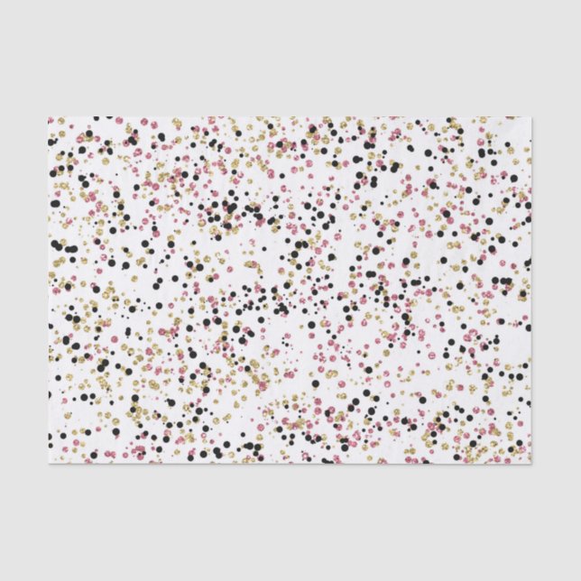 Glittery Goldrosa-Schwarzesconfetti-Punkte Seidenpapier (Vorderseite)