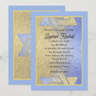 Glittery Gradient Bat Mitzvah Blauer Einladung