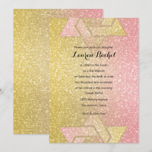 Glittery Gradient Bat Mitzvah Coral Einladung