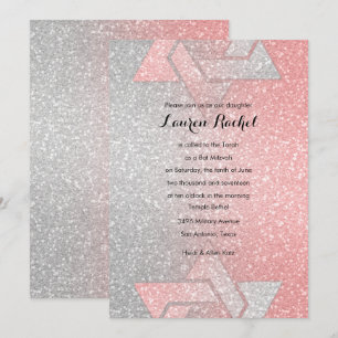 Glittery Gradient Bat Mitzvah Coral Einladung