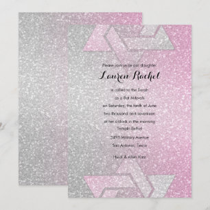 Glittery Gradient Bat Mitzvah Pink Einladung