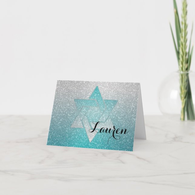 Glittery Gradient Bat Mitzvah Thank You Turquoise (Devant)