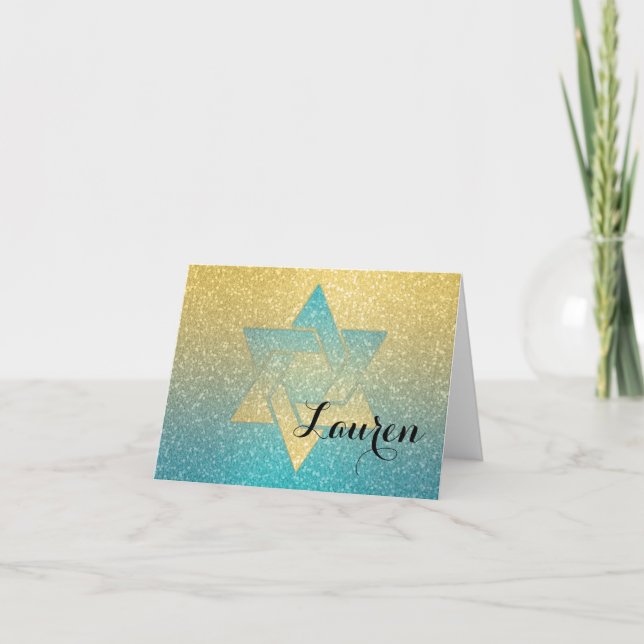 Glittery Gradient Bat Mitzvah Thank You Turquoise (Devant)