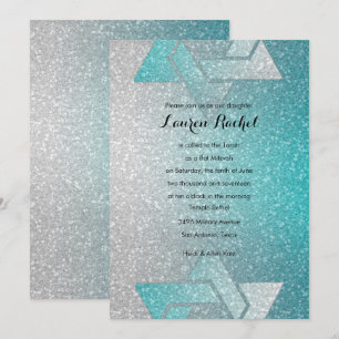 Glittery Gradient Bat Mitzvah Türkis Einladung