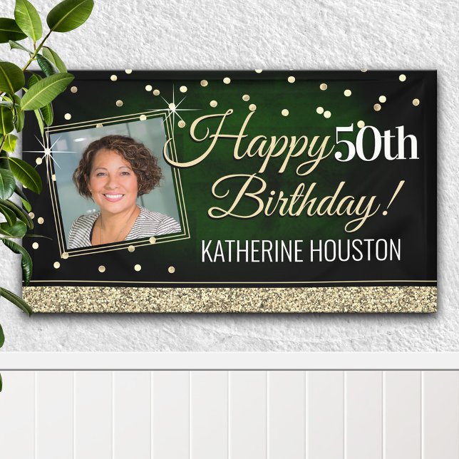 Glittery Green und Gold Happy Birthday Banner (Von Creator hochgeladen)