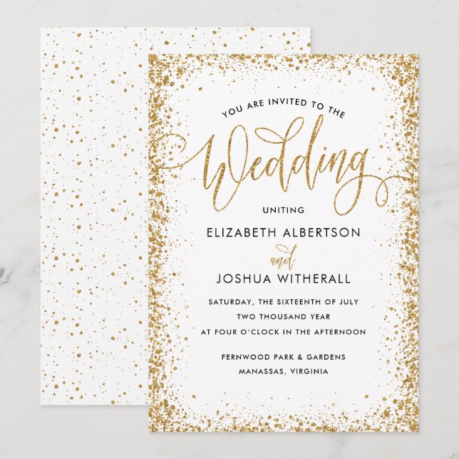 Glittery Hochzeit Einladung in Imitats Gold Glitze (Vorne/Hinten)