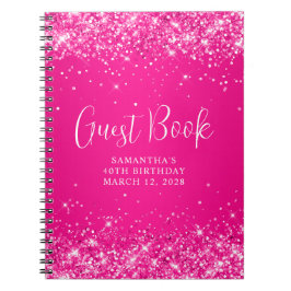 Glittery Hot Pink Ombre 40th Birthday Guest Notizblock