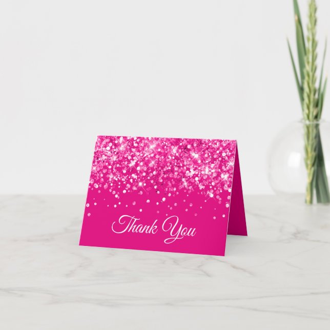 Glittery Hot Pink Sweet 16 Dankeskarte (Vorderseite)