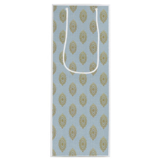 Glittery Ikat Medallion - Sky Blue & Gold Geschenktüte Für Weinflaschen