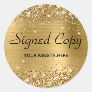 Glittery Imitate Gold Foil signierte Kopie mit URL Runder Aufkleber