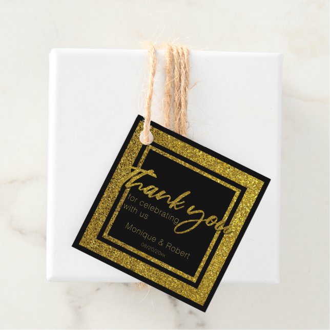 Glittery Imitate Gold und Black Danke Hochzeit Geschenkanhänger (Beispiel)