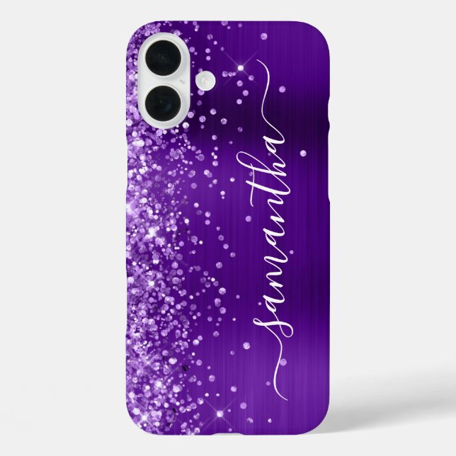 Glittery Indigo Lila Girly Signature iPhone 16 Plus Hülle (Rückseite)