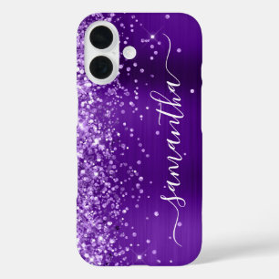Glittery Indigo Lila Glam Girly Signature iPhone 16 Hülle