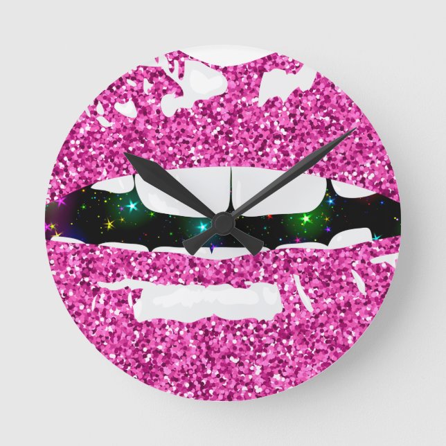 GLITTERY KUSS RUNDE WANDUHR (Vorderseite)