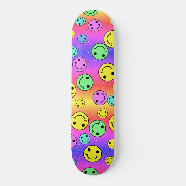 Glittery lächelnde Gesichter Skateboard (Vorderseite)
