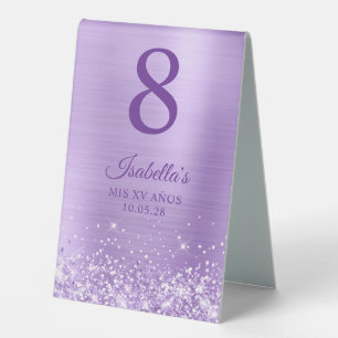 Glittery Lavender Foil Mis XV Años Nummer Tischaufsteller