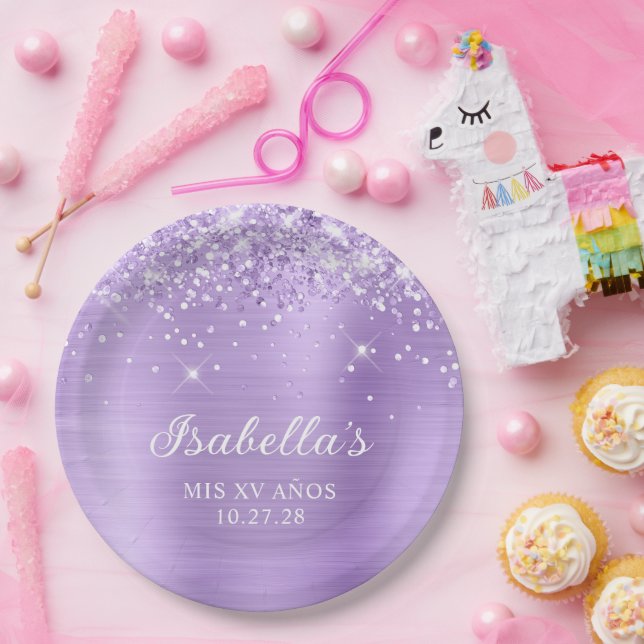 Glittery Lavender Foil Mis XV Años Pappteller (Party)