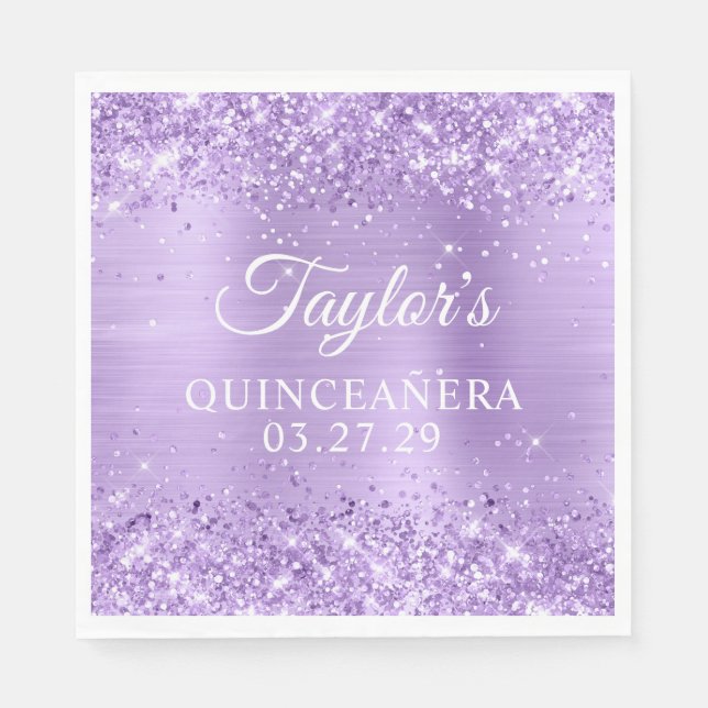 Glittery Lavender Foil Quinceanera Serviette (Vorderseite)