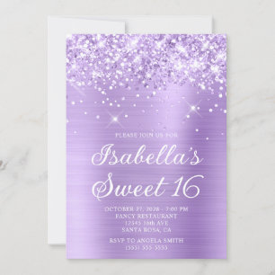 Glittery Lavender Foil Sweet 16 Foto Einladung