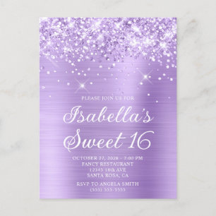 Glittery Lavender Foil Sweet 16 Foto Einladungspostkarte