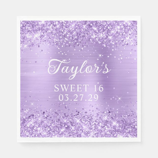 Glittery Lavender Foil Sweet 16 Serviette (Vorderseite)