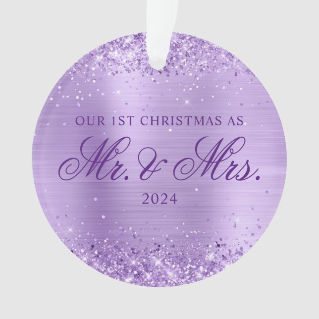 Glittery Lavender Foil Unser 1. Weihnachtsfest Fot Ornament (Vorderseite)
