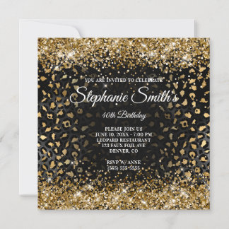 Glittery Leopard Foil 40. Geburtstag Einladung