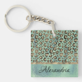 Glittery Leopard Print auf Green Personalisiert Schlüsselanhänger