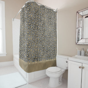 Glittery Leopard Print on Glossy Grau Duschvorhang