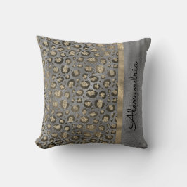Glittery Leopard Print on Glossy Grau Kissen