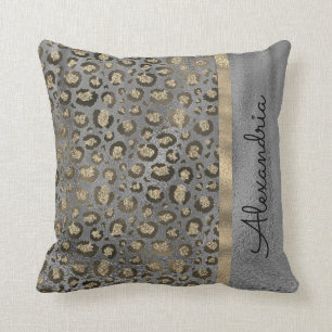 Glittery Leopard Print on Glossy Grau Kissen