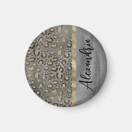 Glittery Leopard Print on Glossy Grau Magnet