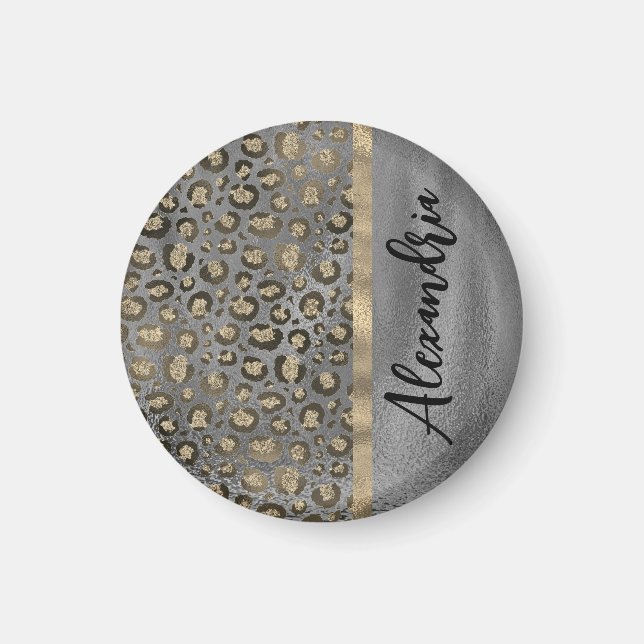 Glittery Leopard Print on Glossy Grau Magnet (Vorne)