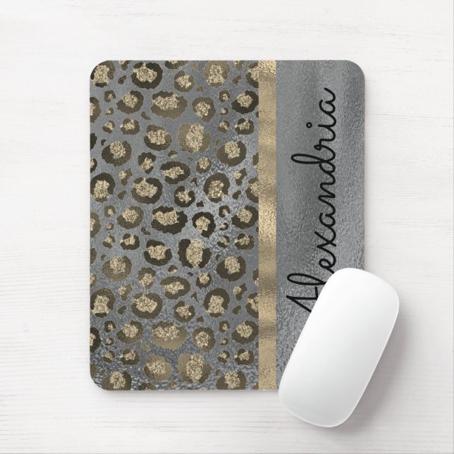 Glittery Leopard Print on Glossy Grau Mousepad (Mit Mouse)