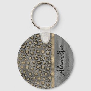Glittery Leopard Print on Glossy Grau Schlüsselanhänger