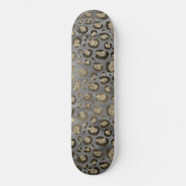 Glittery Leopard Print on Glossy Grau Skateboard