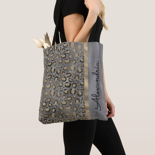 Glittery Leopard Print on Glossy Grau Tasche (Von Nahem)