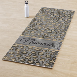 Glittery Leopard Print on Glossy Grau Yogamatte