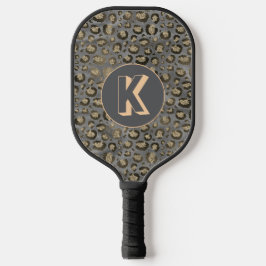 Glittery Leopard Print on Glossy Gray Monogram Pickleball Schläger