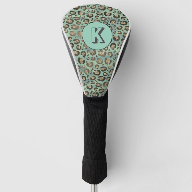Glittery Leopard Print on Glossy Green Monogram Golf Headcover (Vorderseite)